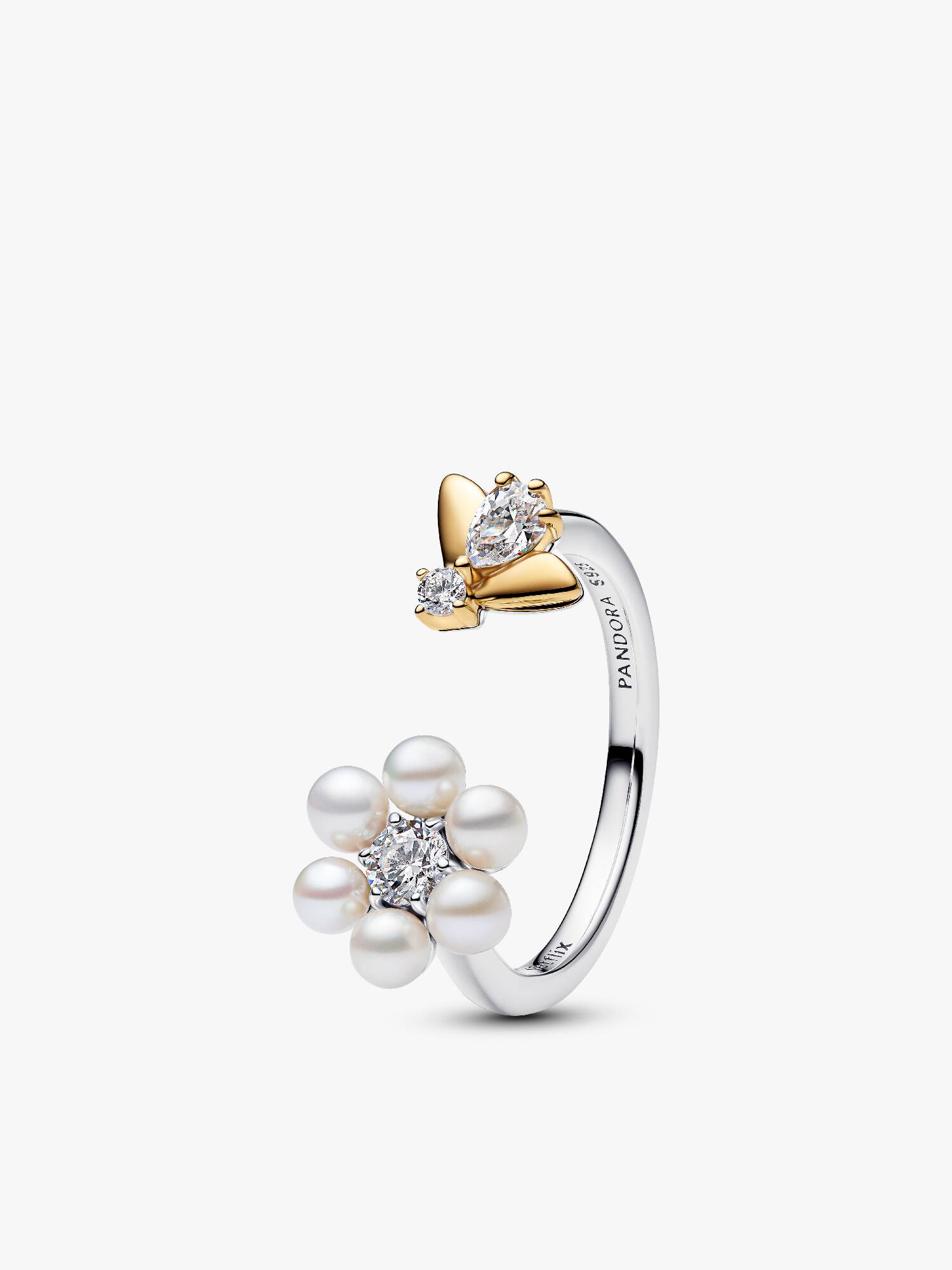 Bridgerton Bee & Treated Freshwater Cultured Pearl Flower Open Ring
