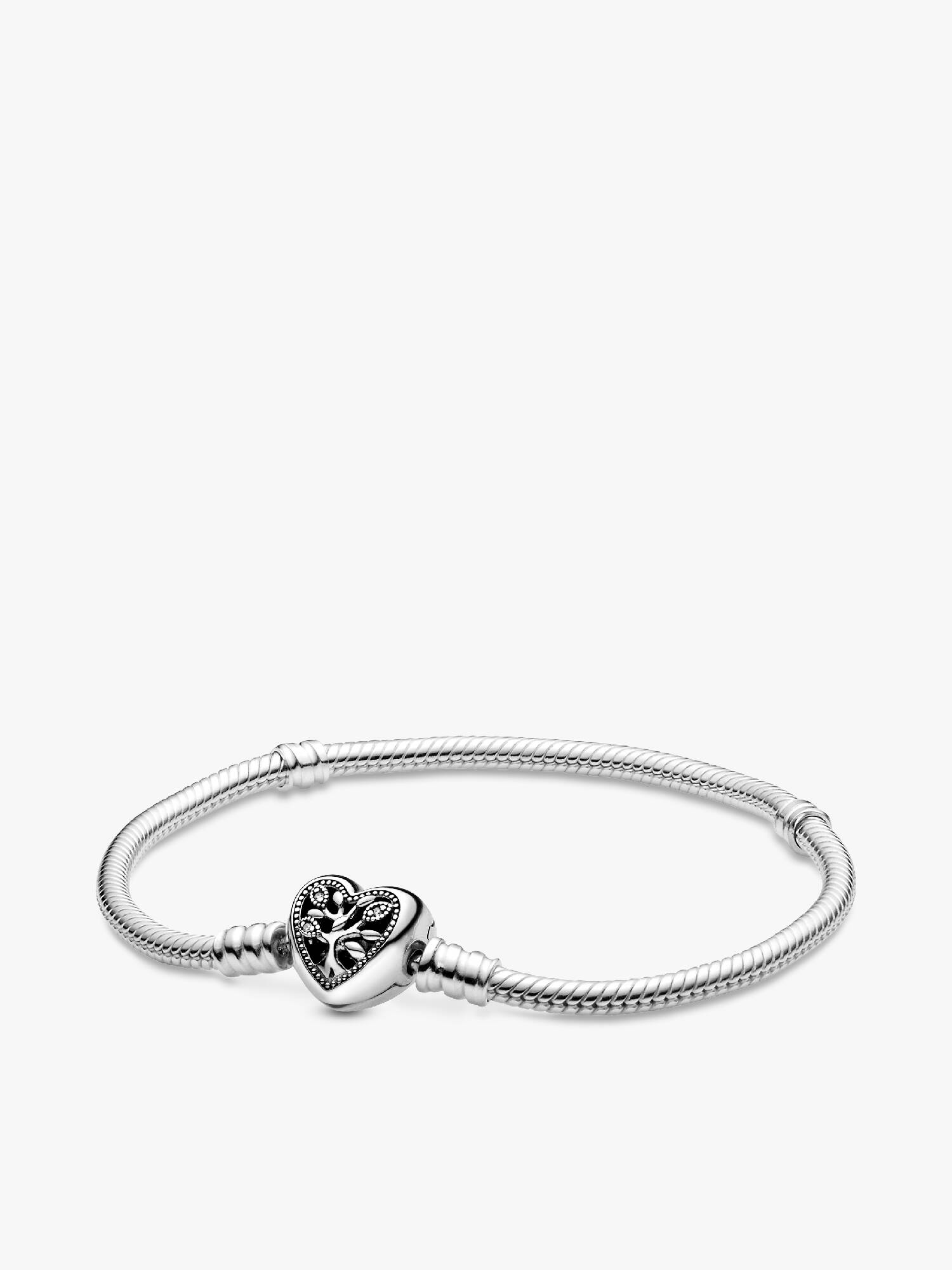 Pandora Moments Family Tree Heart Clasp Snake Chain Bracelet