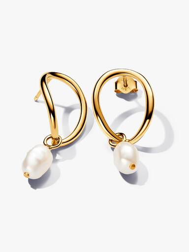 Organically Shaped Circle & Baroque Treated Freshwater Cultured Pearl Earrings