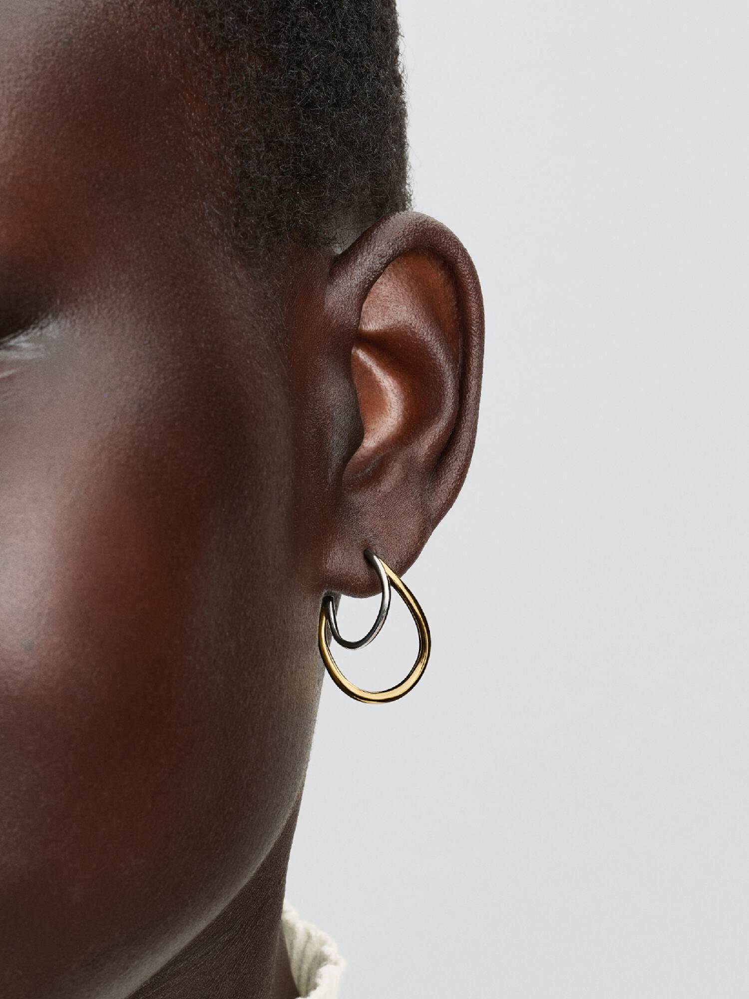 Organically Shaped Two-Tone Double Hoop Earrings 