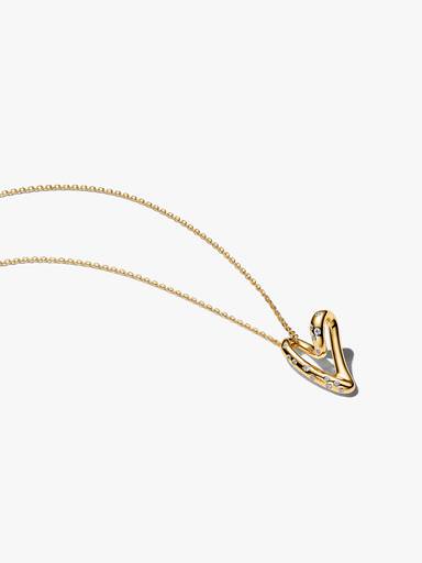 Heart 14k gold-plated pendant necklace with clear cubic zirconia