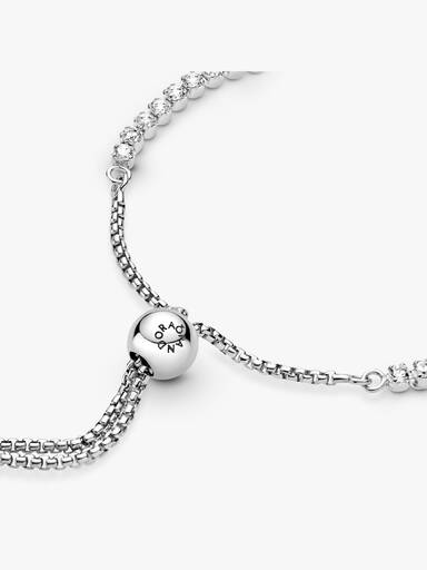 Rhodium plated sterling silver bracelet with clear cubic zirconia