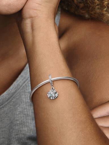Starfish and shell silver dangle with frosty mint cubic zirconia and clear cubic zirconia