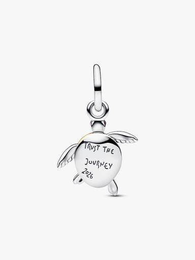 Moveable turtle sterling silver and 14k gold-plated dangle with 0.007 ct TW G-I VS+ round brilliant very good cut lab-grown diamond and pink