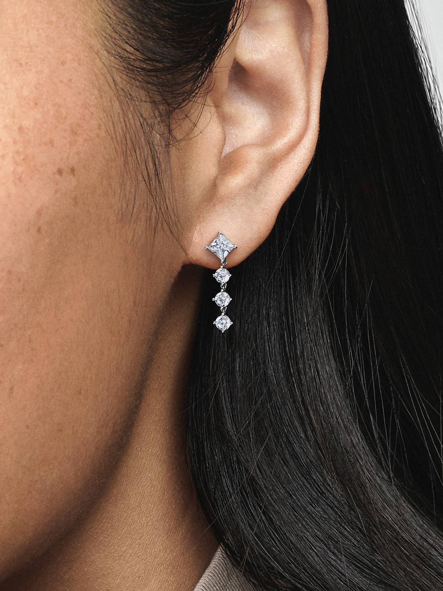 Sparkling Round & Square Drop Earrings