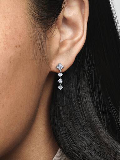 Sparkling Round & Square Drop Earrings