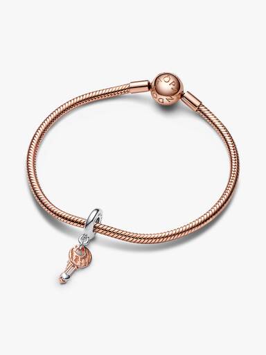 Two-tone key & Sliding Heart Dangle Charm