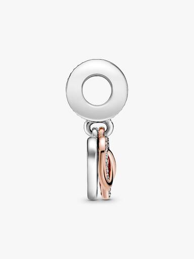 Infinity heart 14k rose gold-plated and sterling silver dangle with clear cubic zirconia and pink enamel
