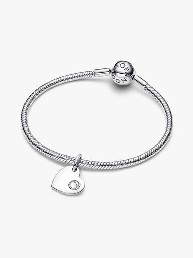 April Engravable Heart Clear Stone Dangle Charm