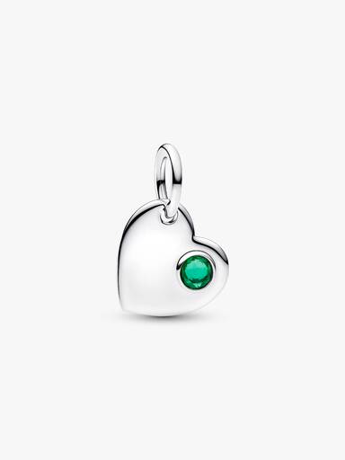 May Engravable Heart Green Stone Dangle Charm