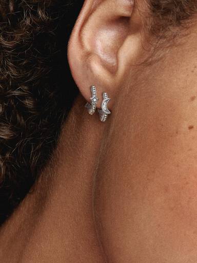 Crescent Moon & Stars Beaded Hoop Earrings