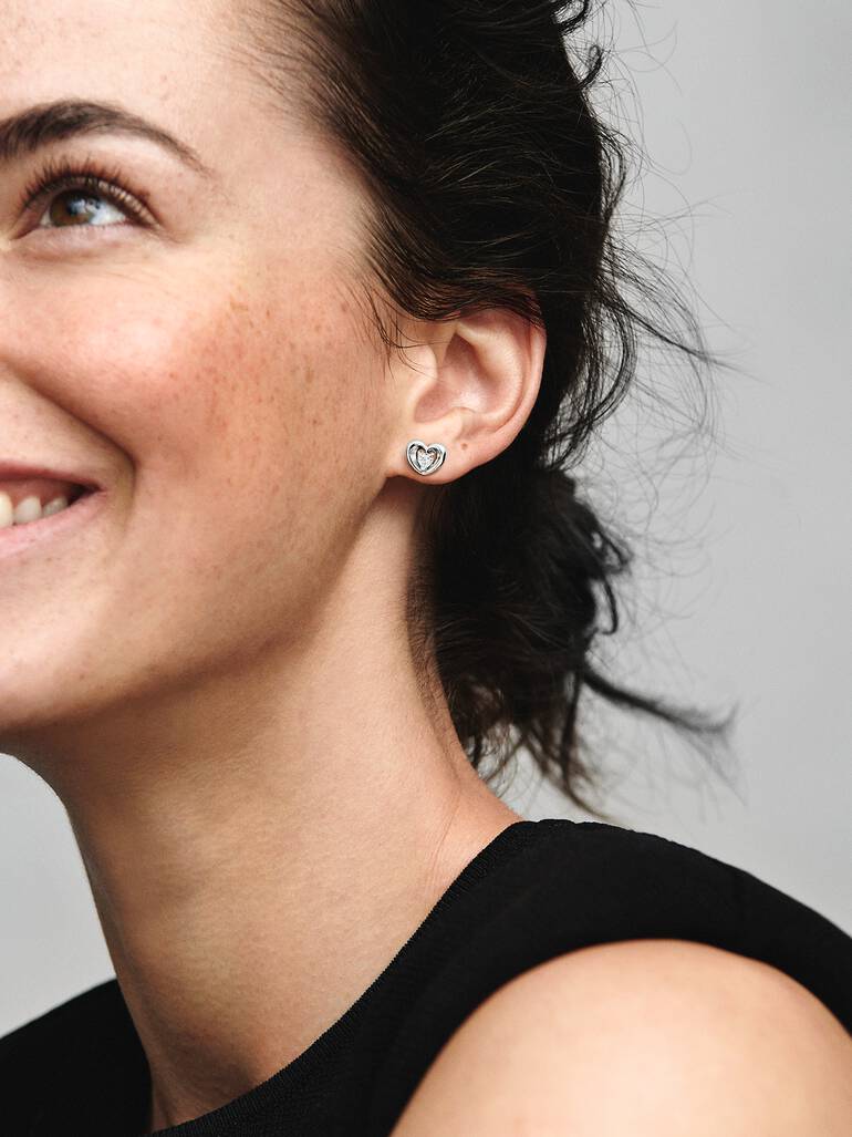 Radiant Heart & Floating Stone Stud Earrings