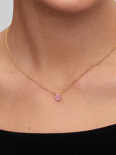 Sparkling Pink Flower Pendant Necklace