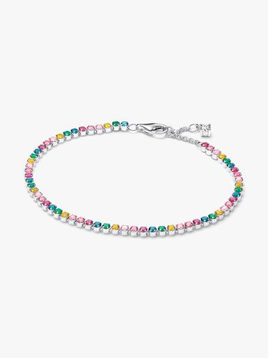 Sterling silver tennis bracelet with yellow, blue, phlox pink, green crystal, pink, clear and fancy pink cubic zirconia