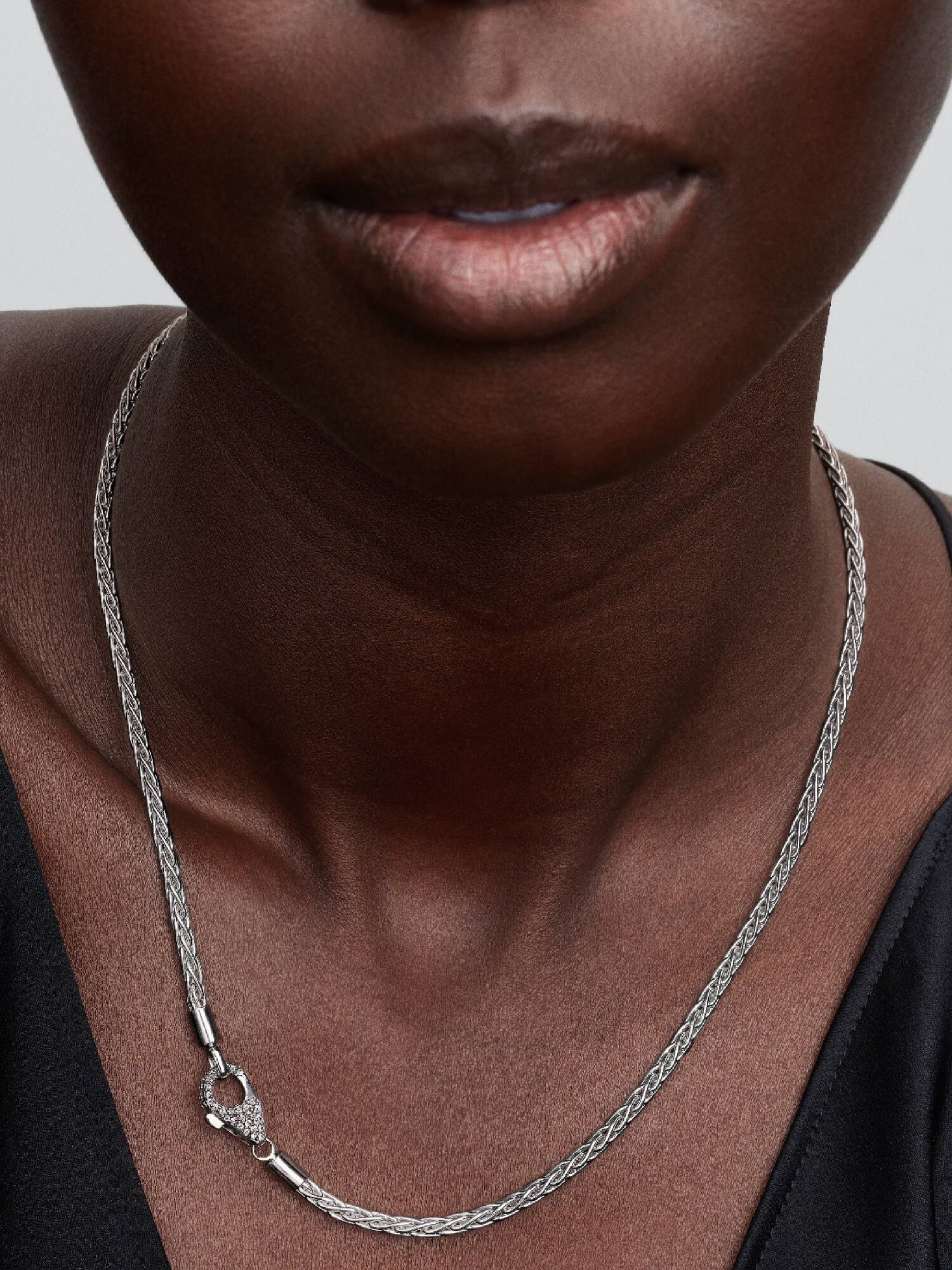 Pavé Clasp Foxtail Chain Charm Necklace 