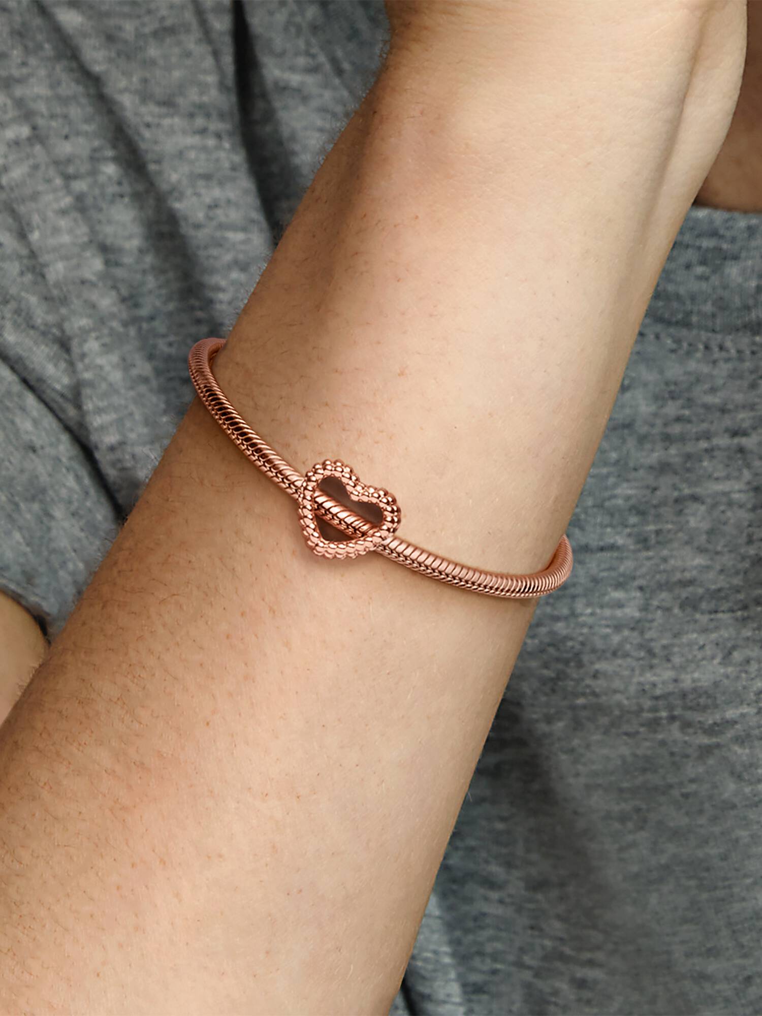 Beaded heart 14k rose gold-plated charm