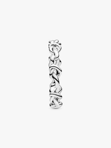 Knotted hearts silver ring