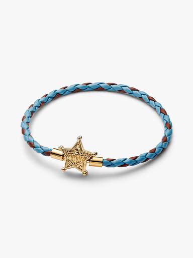 Disney Toy Story 14k gold-plated bracelet with blue and brown leather