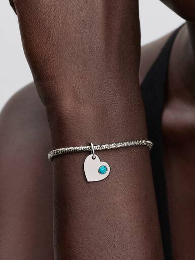 Engravable Heart Turquoise Blue Stone Dangle Charm