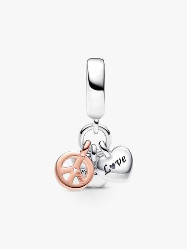Two-Tone Rainbow Heart, Butterfly & Peace Triple Dangle Charm
