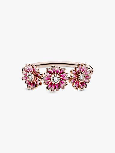 Daisy 14k rose gold-plated ring with clear cubic zirconia and shaded pink enamel
