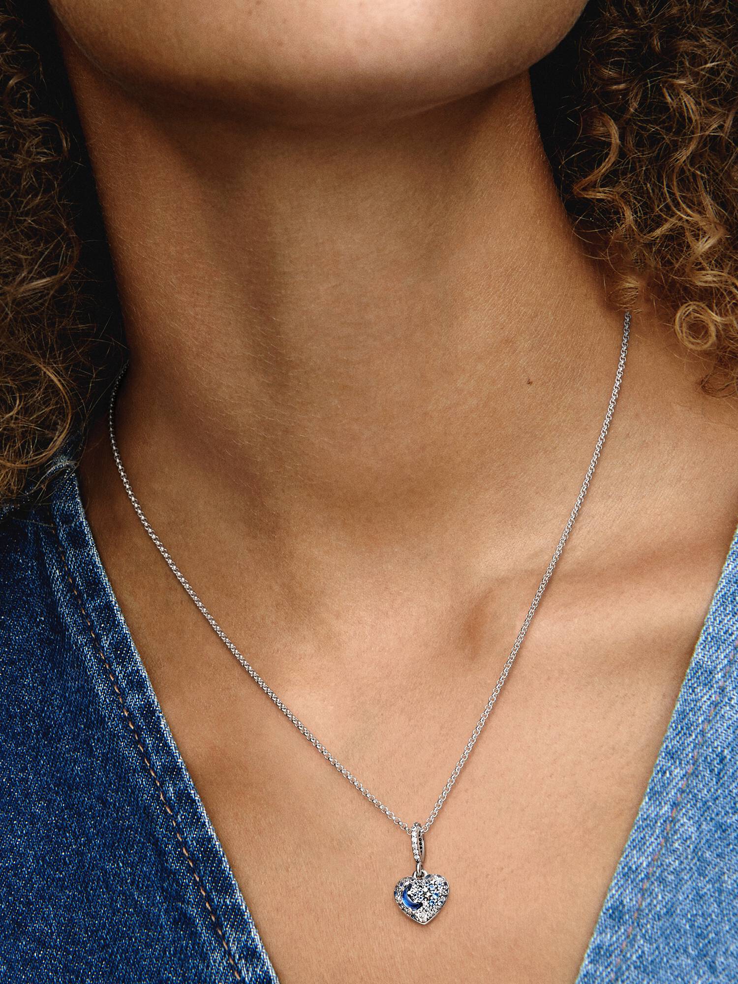 Sparkling Blue Moon & Stars Heart Necklace