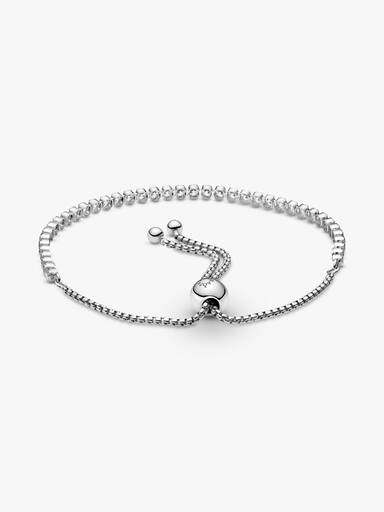 Rhodium plated sterling silver bracelet with clear cubic zirconia