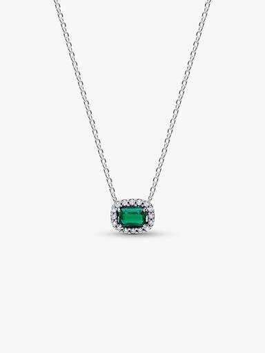 Rectangular Sparkling Green Halo Pendant Necklace