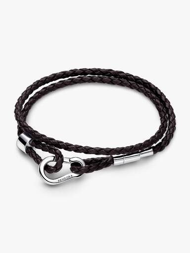 Pandora Moments Brown Braided Double Leather Bracelet