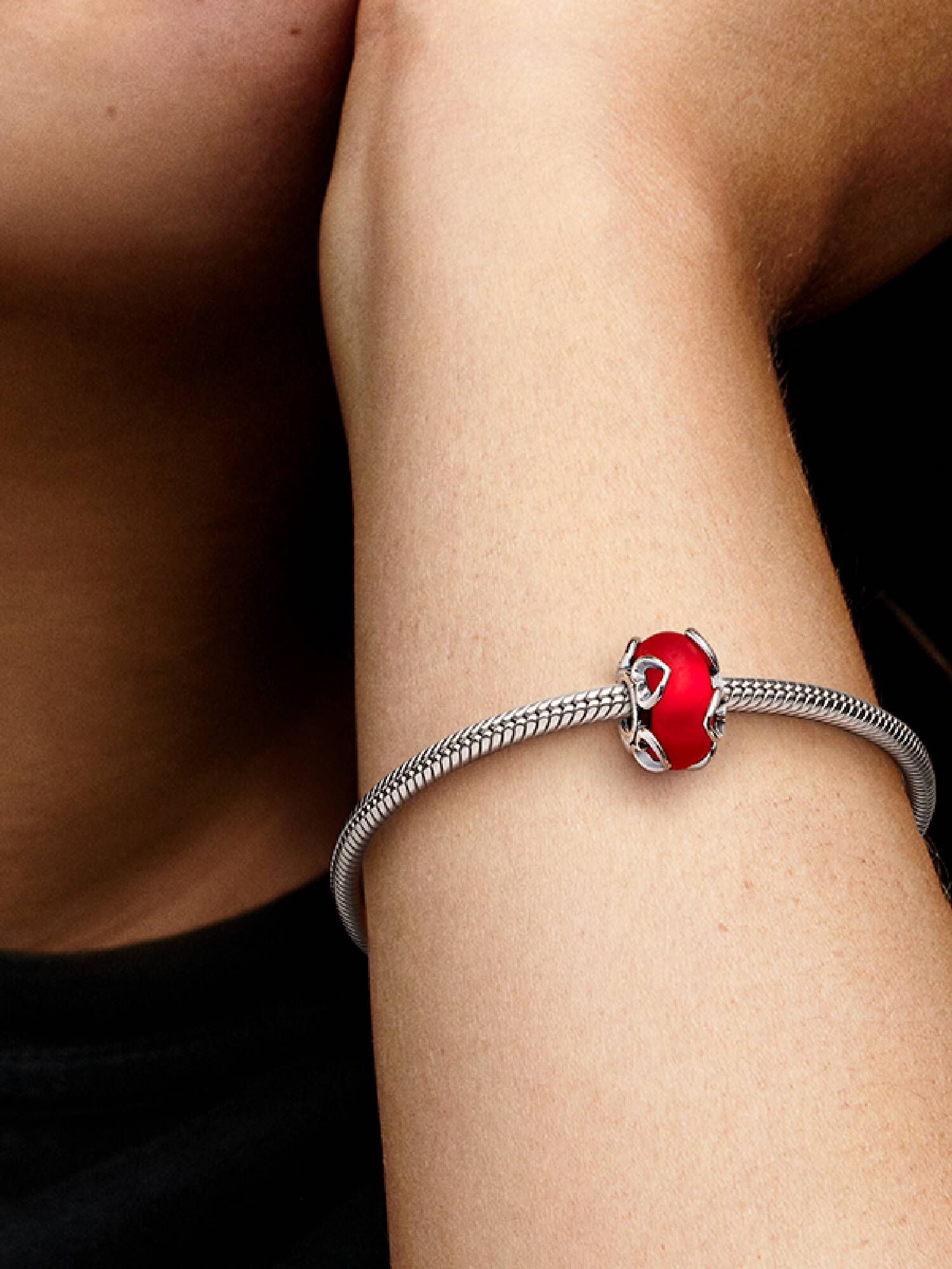 Frosted Red Murano Glass & Hearts Charm