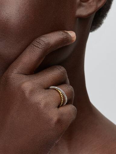 Crossover Beads & Pavé Double Band Ring