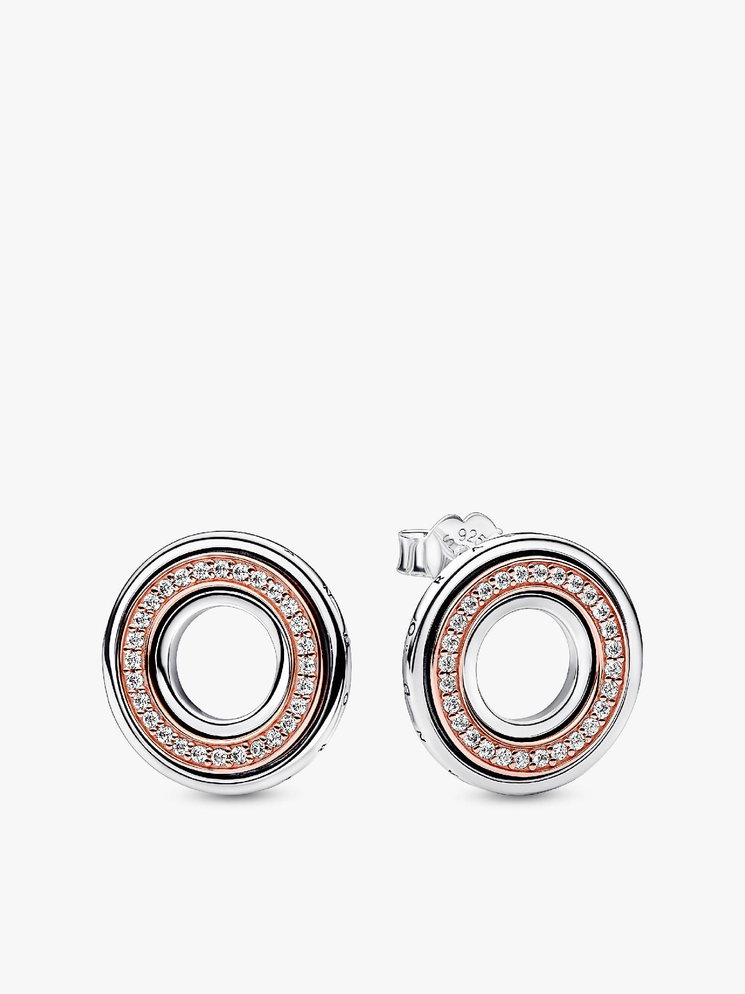 Pandora Signature Two tone Logo & Pavé Stud Earrings