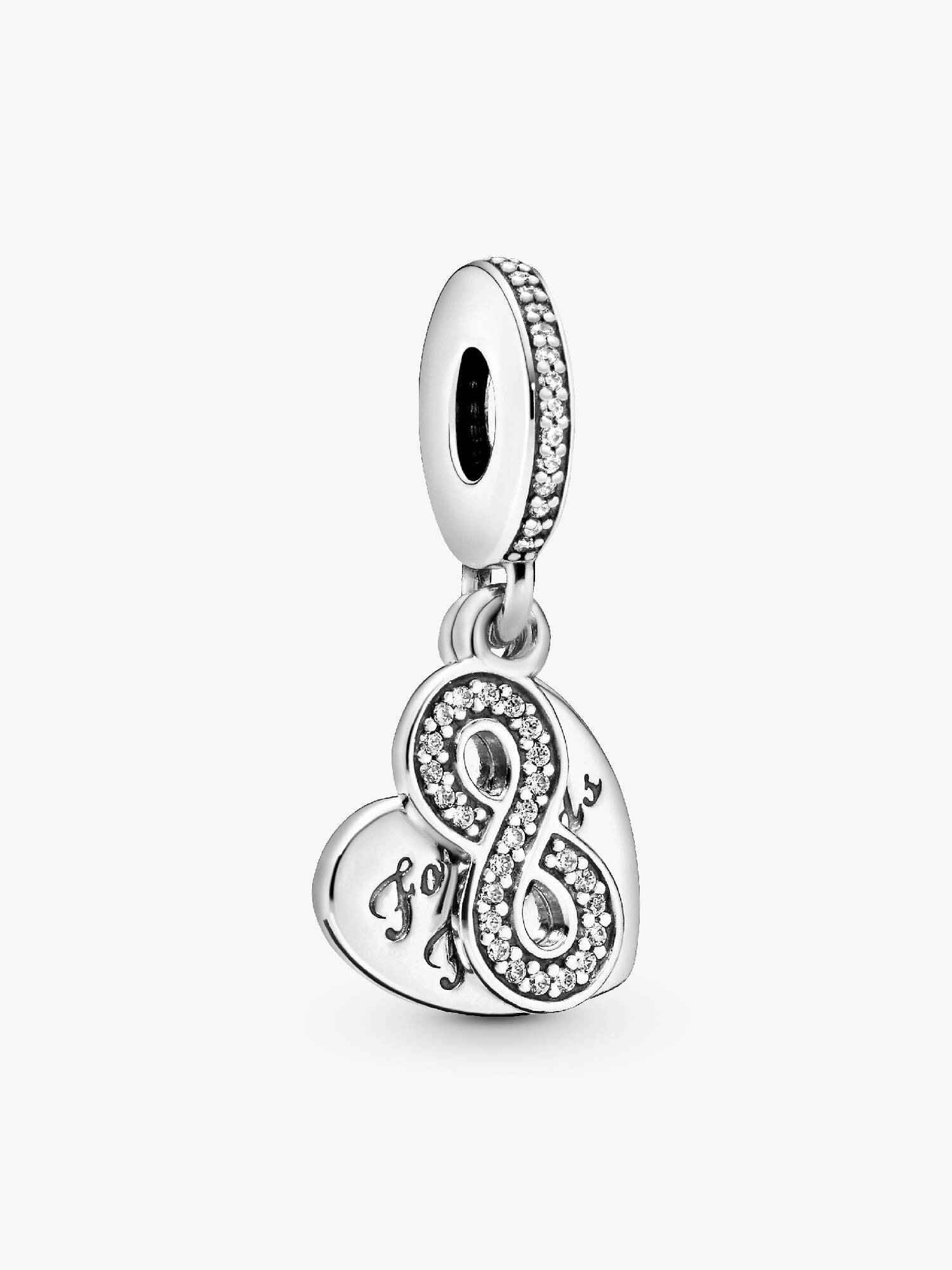 Forever friends heart silver dangle with clear cubic zirconia