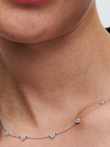 Triple Stone Heart Station Chain Necklace