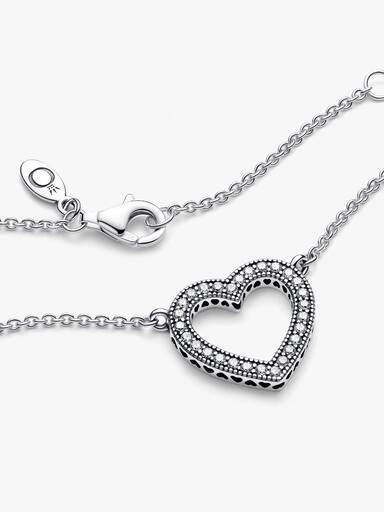 Heart silver necklace with clear cubic zirconia