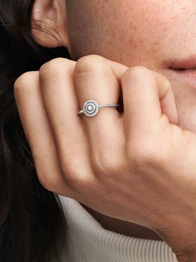 Silver ring with clear cubic zirconia
