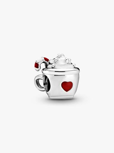 Cocoa mug silver charm with red and white enamel
