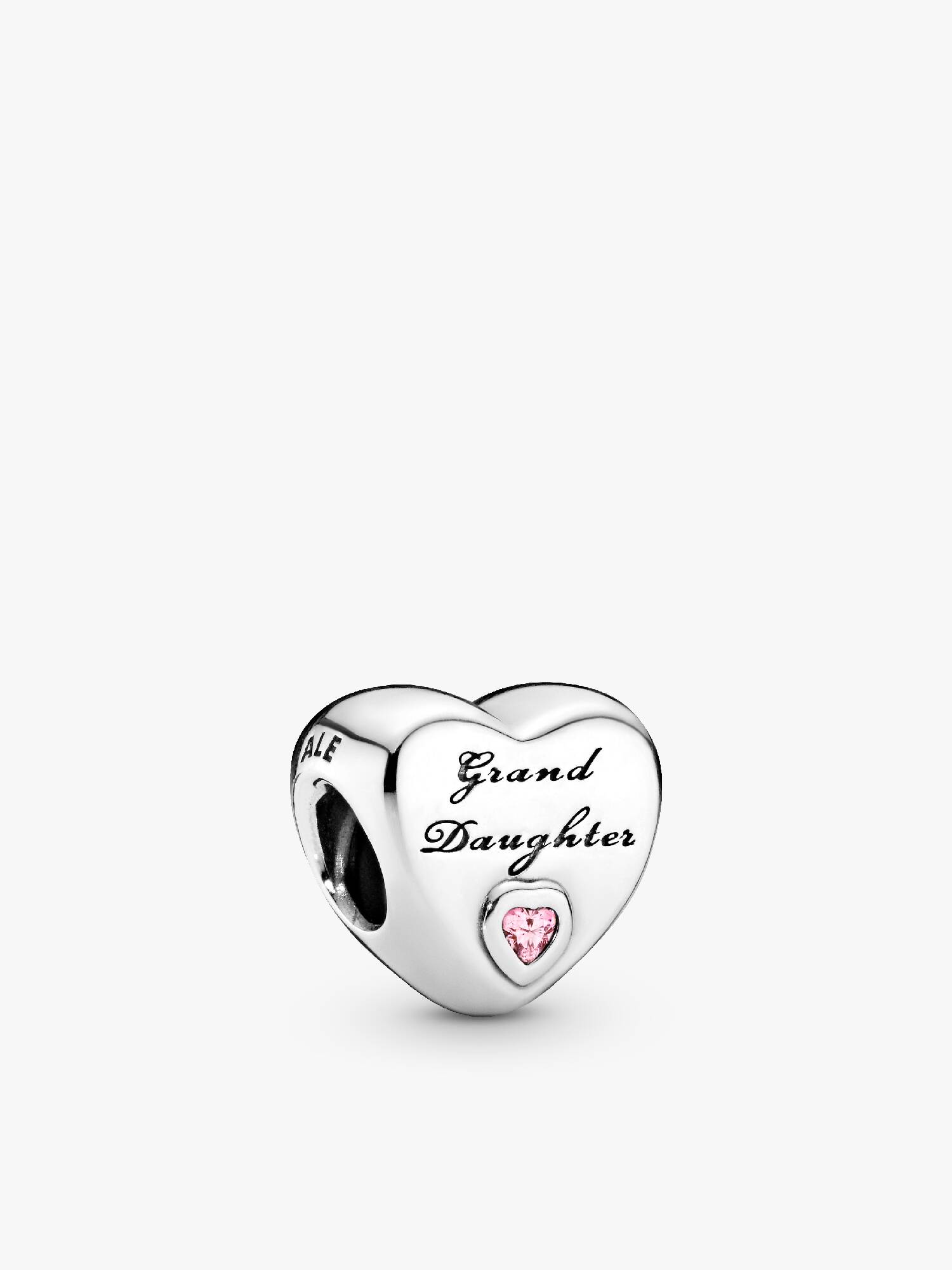 Granddaughter heart silver charm with pink cubic zirconia