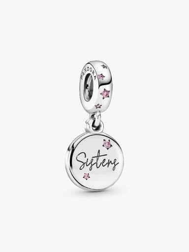 Sisters silver dangle with fancy fuchsia pink cubic zirconia