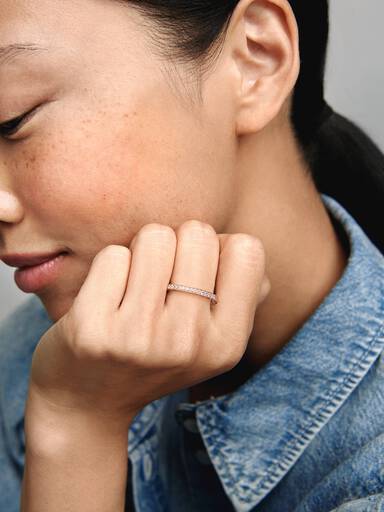 14k Rose gold-plated ring with clear cubic zirconia