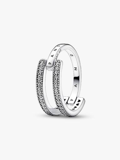 Pandora Signature Logo & Pavé Double Band Ring