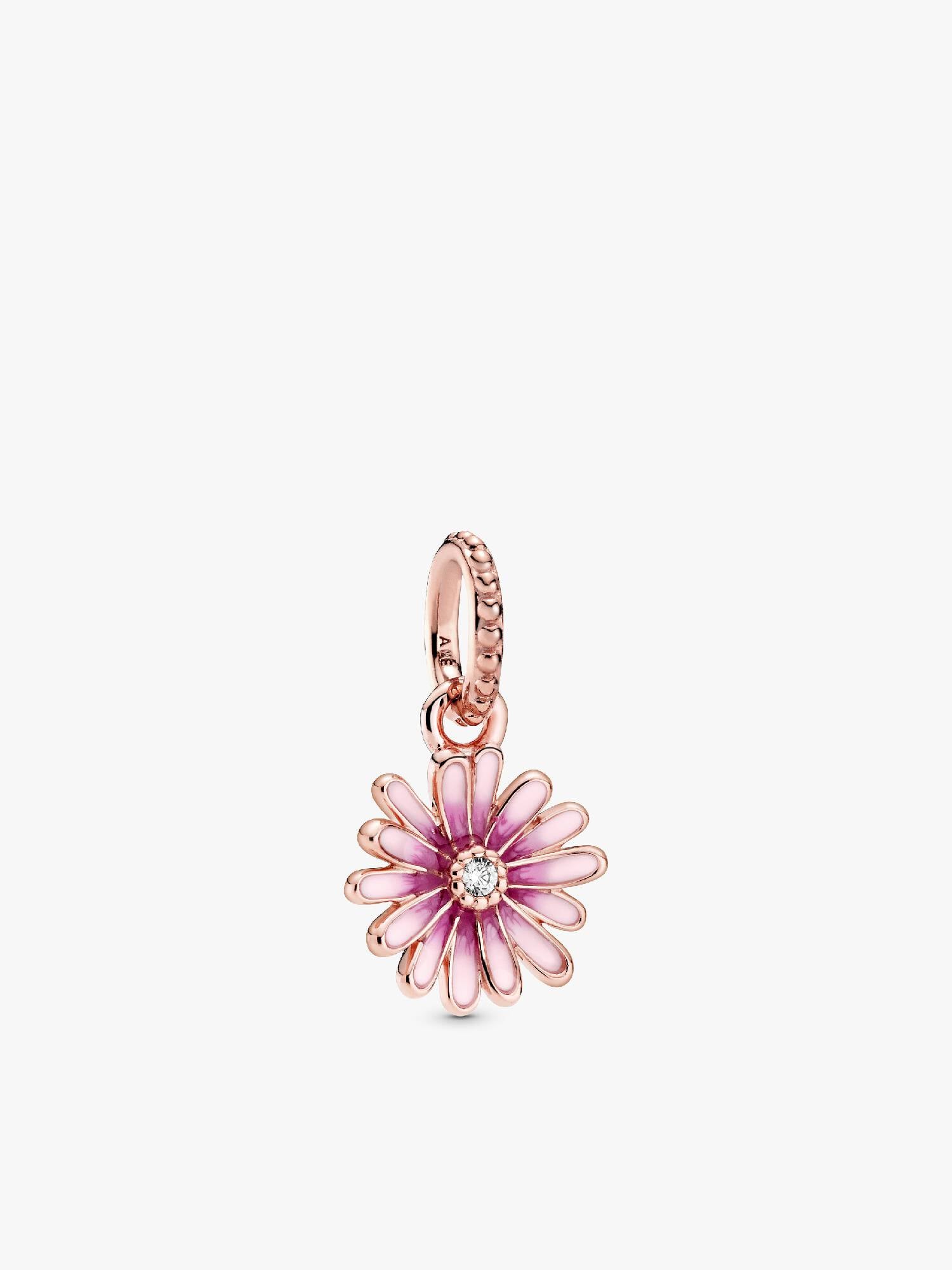 Daisy 14k rose gold-plated dangle with clear cubic zirconia and shaded pink enamel