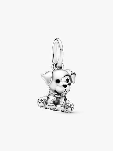 Labrador dog silver dangle with black enamel
