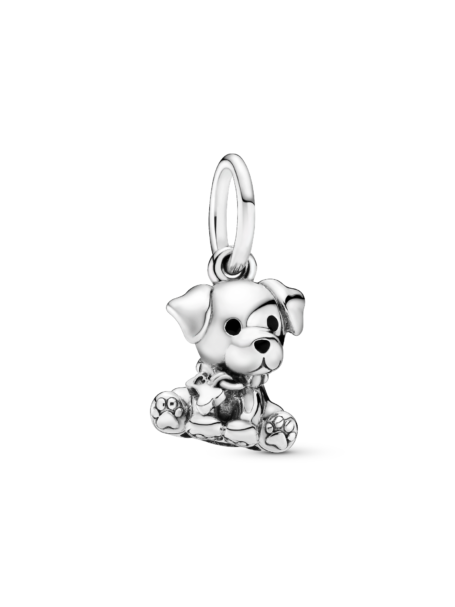 Labrador dog silver dangle with black enamel