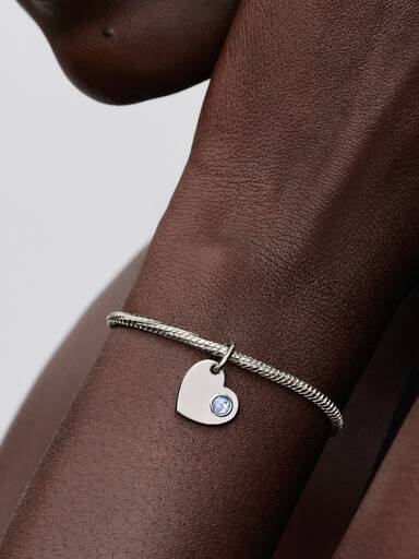 Engravable Heart Aqua Blue Stone Dangle Charm