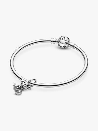 Labrador dog silver dangle with black enamel