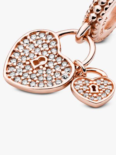 Pavé Heart Padlocks Dangle Charm