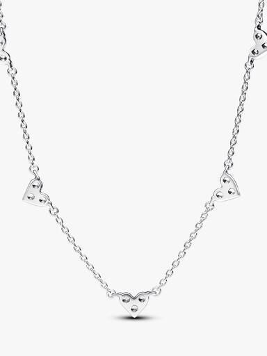Triple Stone Heart Station Chain Necklace