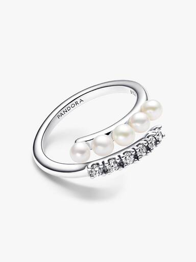 Treated Freshwater Cultured Pearls & Pavé Open Ring
