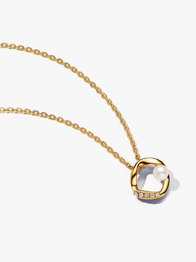 Organically Shaped Pavé Circle & Treated Freshwater Cultured Pearl Collier Necklace